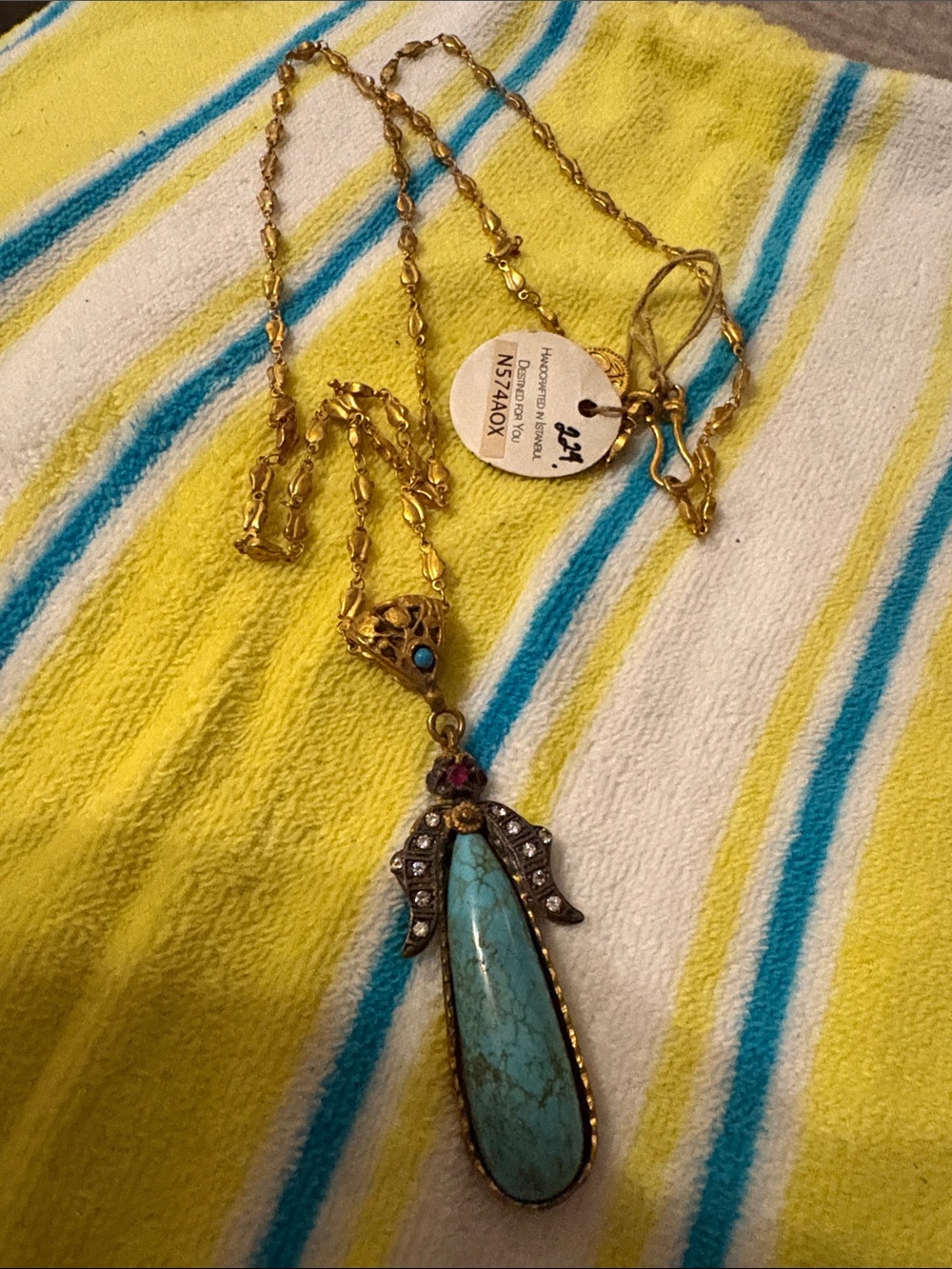 Gold-Tone Turquoise Teardrop Pendant Necklace - Women Jewelry